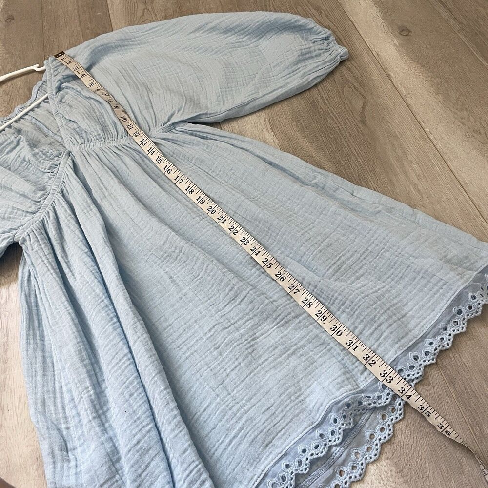 Starkx Gauze Dress cotton eyelet trim mini womens Blue (medium) coastal natural - Picture 4 of 8